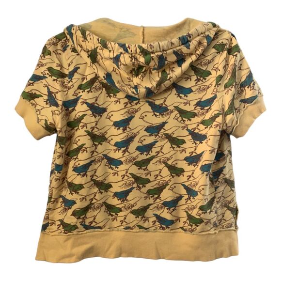 COCOA yellow bird print zip up short sleeve hoodie Y2K LARGE - Picture 2 of 5